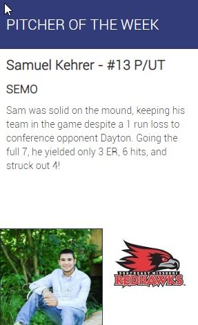 Congrats to <a href="/Seek23408/">Samuel Kehrer</a> on being named GAR-East Pitcher of the Week!  #NCBA