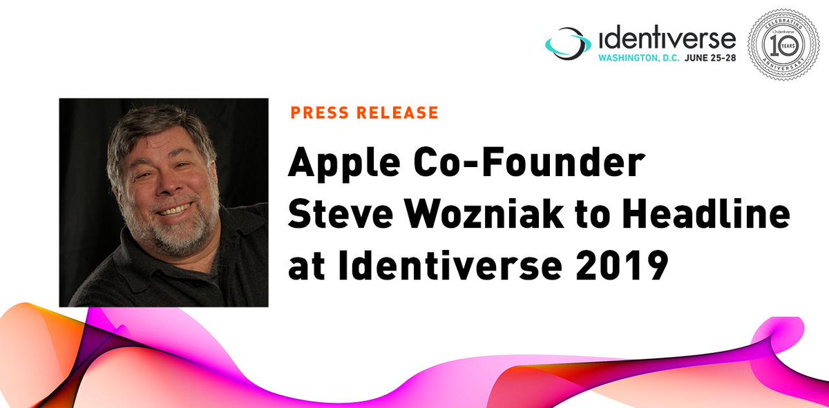 [Press Release] <a href="/Apple/">Apple</a> Co-founder Steve Wozniak along w/ Identity, Security &amp; #Privacy Leaders from <a href="/CapitalOne/">Capital One</a>, <a href="/Microsoft/">Microsoft</a>, <a href="/idpro_org/">IDPro</a> &amp; <a href="/pingidentity/">Ping Identity</a> to Keynote at #Identiverse 2019! <a href="/stevewoz/">Steve Wozniak</a> ow.ly/O5M830osojE