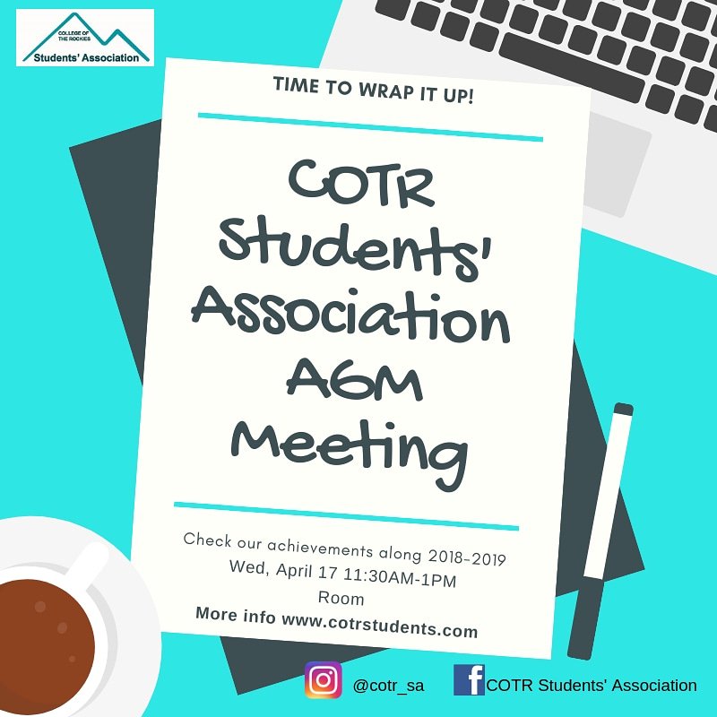 COTR_IntlEd's tweet photo. Today the COTR Students' Association will hold their Annual General Meeting to present the results for the new members, how have they invested their resources and what's coming for next fall. All students are welcome. 11:30pm at Room 144. https://t.co/xTP5TMW19L
