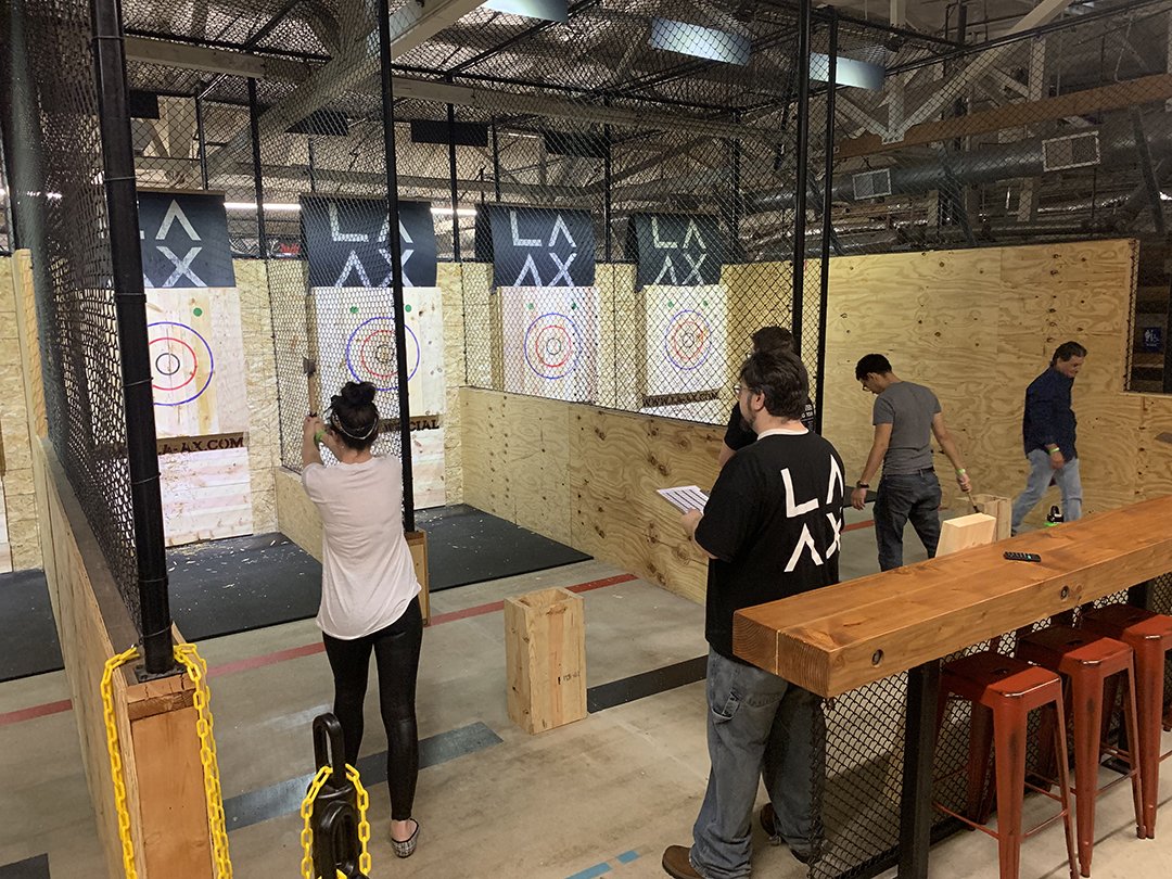 GausmanMoore's tweet photo. Beverages were consumed, axes were thrown, stress was relieved, and a good time was had by all when our Los Angeles office team got together after work for some old fashioned ax throwing at LAAX. https://t.co/p8uu0US5zO