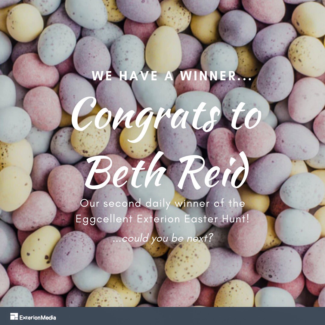 We have another winner... Congratulations to <a href="/_bethanyreid/">Bethany Reid</a> we’re sending some shopping vouchers your way 🛍 Could you be next? There’s plenty more to get eggcited about, follow the link for more: bit.ly/2Gd2JT5 #Easter #ExterionLive