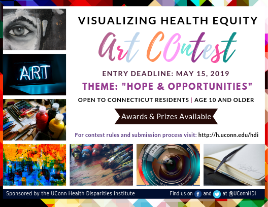 UConnHDI's tweet photo. 2019 #VisualizeHealthEquity Art Contest!!! The theme is "Hope & Opportunities"! Artists may focus on specific populations (e.g. #BMOC, #WGOC, LGBTQ+, immigrants, people w/ disabilities, people living w/ chronic disorders, homelessness, & more). To enter https://t.co/w5gHcKEVOQ https://t.co/B9lfXnajnQ