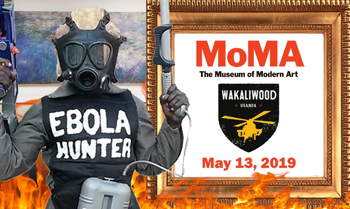 Wakaliwood's tweet photo. AHHHH! World Tour of BAD BLACK starts at Museum of Modern Art on May 13, 2019 https://t.co/d7X8KKgkJB โฆ Many more shows #CoomingSoon Tell us if u want 2see your hometown destroyed!! #SupaAction #MoMA #Uganda #WTF #NYC @filmarchive https://t.co/yER5OzWfLw