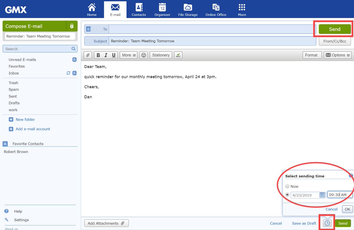 Prepare today, send later. With #GMX scheduled sending you decide when your  emails will be sent. Choose your desired day and time and let our email  timer⏲ do the rest. https://t.co/ha0t4yb9Or