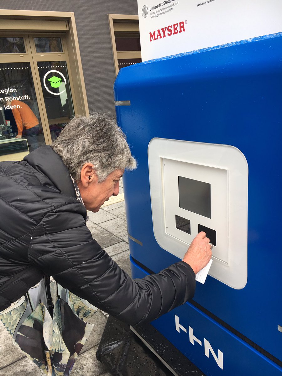 bugalog's tweet photo. A resident trying out the #bugalog car... #DesignThinking #CoDesign #BUGA2019 #buga19 #reallabor #heilbronn #Paketzustellung #lastmile #HCI4S #emobility #hhn https://t.co/JdJg8JQAg6