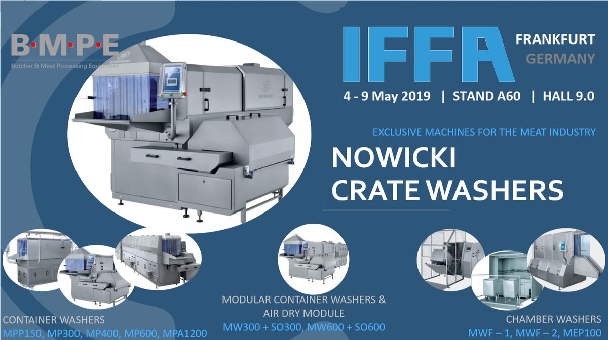 BMPE4's tweet photo. Nowicki Crate Washers are by far the most modern and advanced design on the market. It has the strongest washing pump in it's relevant range. Touch screen panels for easy and comfortable operation.
Visit the Nowicki Stand at IFFA 2019 in Hall 9.
#nowicki #cratewashers #bmpeAfrica https://t.co/eCTcLeTBUr