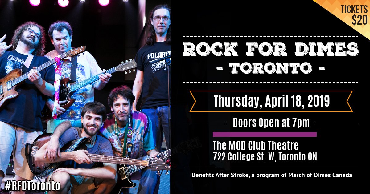 marchofdimescda's tweet photo. Get your rock on tomorrow night at #RFDToronto at @TheModClub to help raise funds for #MODCAfterStroke & make a difference for stroke survivors. Get tickets or more deets at: https://t.co/NRJyTCJszD #TOEvents https://t.co/JuUdVsdhrl