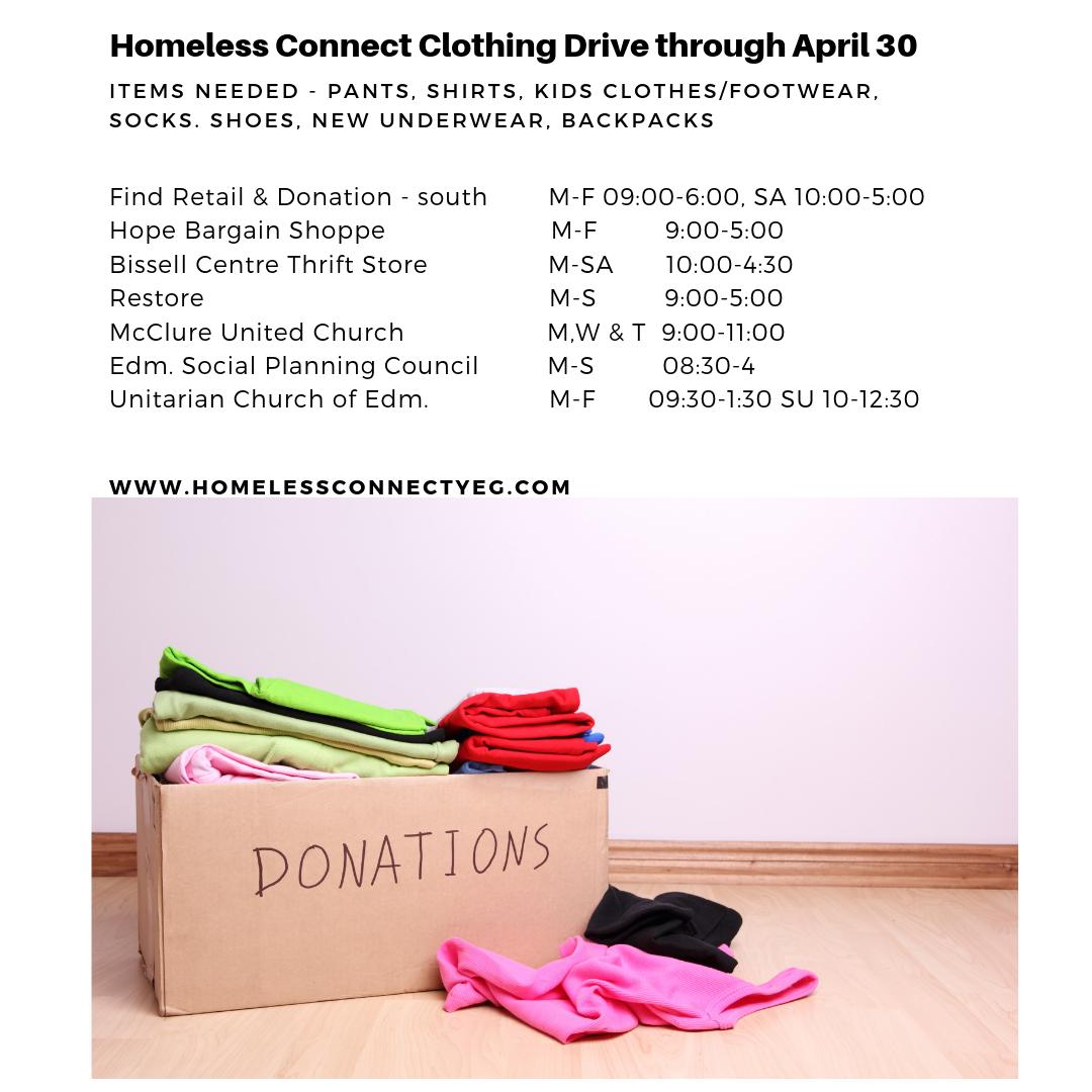 HomewardTrust's tweet photo. Clothing drive now underway for our May 5th event. Please think of your vulnerable neighbours while spring cleaning your closets - thank you. #yeg https://t.co/OPTXkysvEq