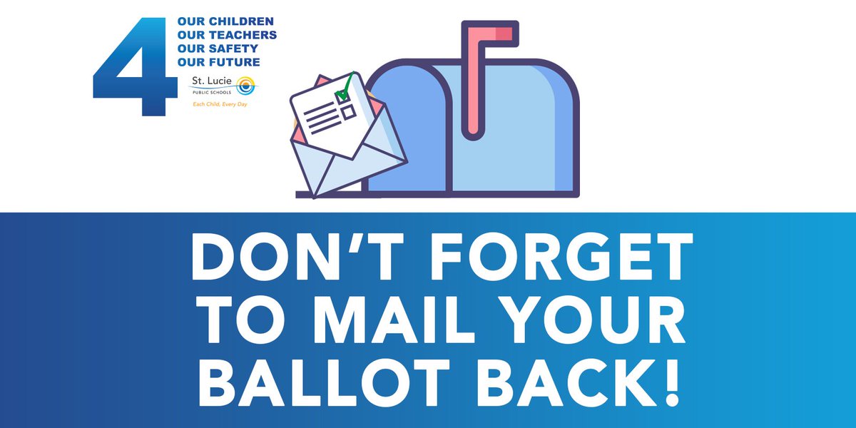 1SLPS's tweet photo. In order to ensure that your ballot will be counted, please mail your ballot no later than 4 days prior to the election. (Get it in the mail TODAY!) #4ourkids

or

Hand deliver to a Supervisor of Elections Office. https://t.co/N3eUzZw0ee
