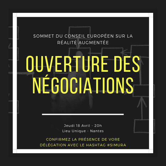 SimuRA_PRE's tweet photo. La Présidence du Conseil invite les journalistes et les délégations à venir présenter leurs points de vue et leurs positions sur la réalité augmentée en vue du sommet européen à venir. La rencontre aura lieu le jeudi 18 avril à 20h au Lieu Unique. #SIMURA #SIMURA_PRE https://t.co/dWLjkojZMh