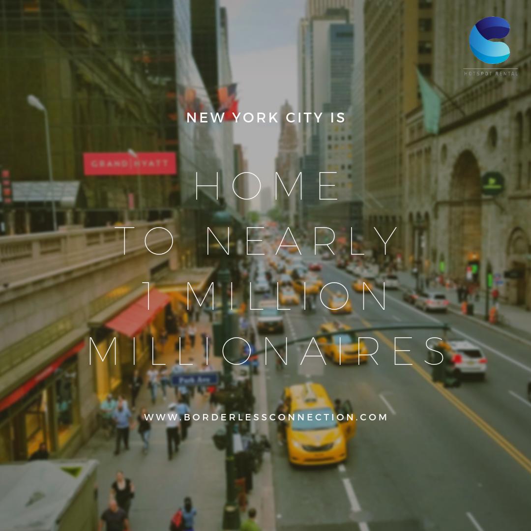BorderlessConn's tweet photo. New York City is a hot spot for the rich. In a 2017 report, Wealth-X found that NYC’s ultra high net worth (over $30 million) population stood at 8,865.
#borderlessconnection #businesstravel #eventplanner #eventtech #pocketwifi #hotspots #wifieverywhere #wifianywhere #nyc https://t.co/rYpBb1hseK