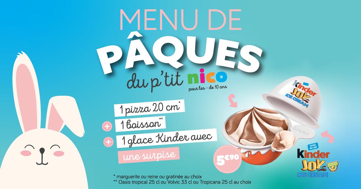 Conçu exclusivement pour les petites faims, La Pizza de Nico vous propose le Menu du P'tit Nico, spécial Pâques ! 🍕🐰#Easter #Pizzalover #pizza