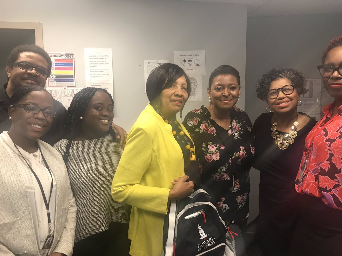 HowardU_SWDean's tweet photo. Today I joined our MSW-HRSA students at Family Medical Counseling during their internship.I was graciously invited by Dr. Hamilton,our alumna, along with social workers Ms.Davis &amp; Ms.Poole.CAC counselors shared their lived experiences with co-occurring disorders.Great experience! https://t.co/U98j9Y9zpm