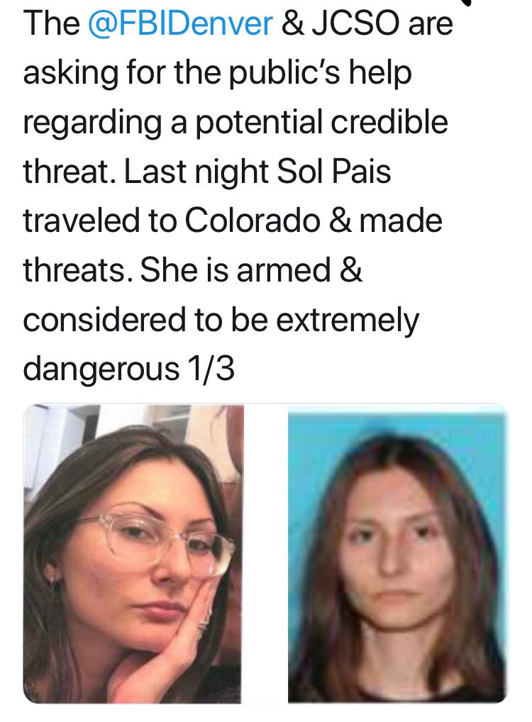 AlanGTV's tweet photo. We just confirmed.
Authorities say they have Sol Pais at Echo Lake at the base of the road to Mt Evans in custody. ⁦@Matt_Kroschel⁩ is there and spoke with authorities.
⁦@CBSDenver⁩ https://t.co/7xCFyLEOnR