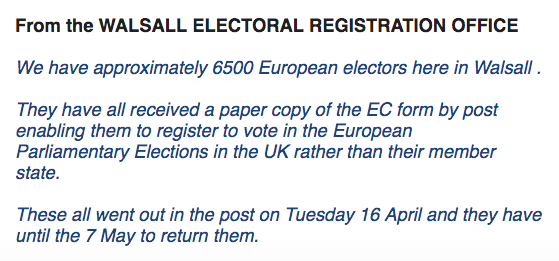 NewEuropeanPF's tweet photo. .@WalsallCouncil #WestMidlands has sent Euro.Parl. Voter Reg. Form to #EU27citizens - thx! 

@OxfordCity @CornwallCouncil @EnfieldCouncil @cardiffcouncil @HighlandCouncil have also sent letters. 

Has your council done the same?

#NoVoteDenied
#EP2019

https://t.co/latlmfiLKV … https://t.co/1oU9EVCT38