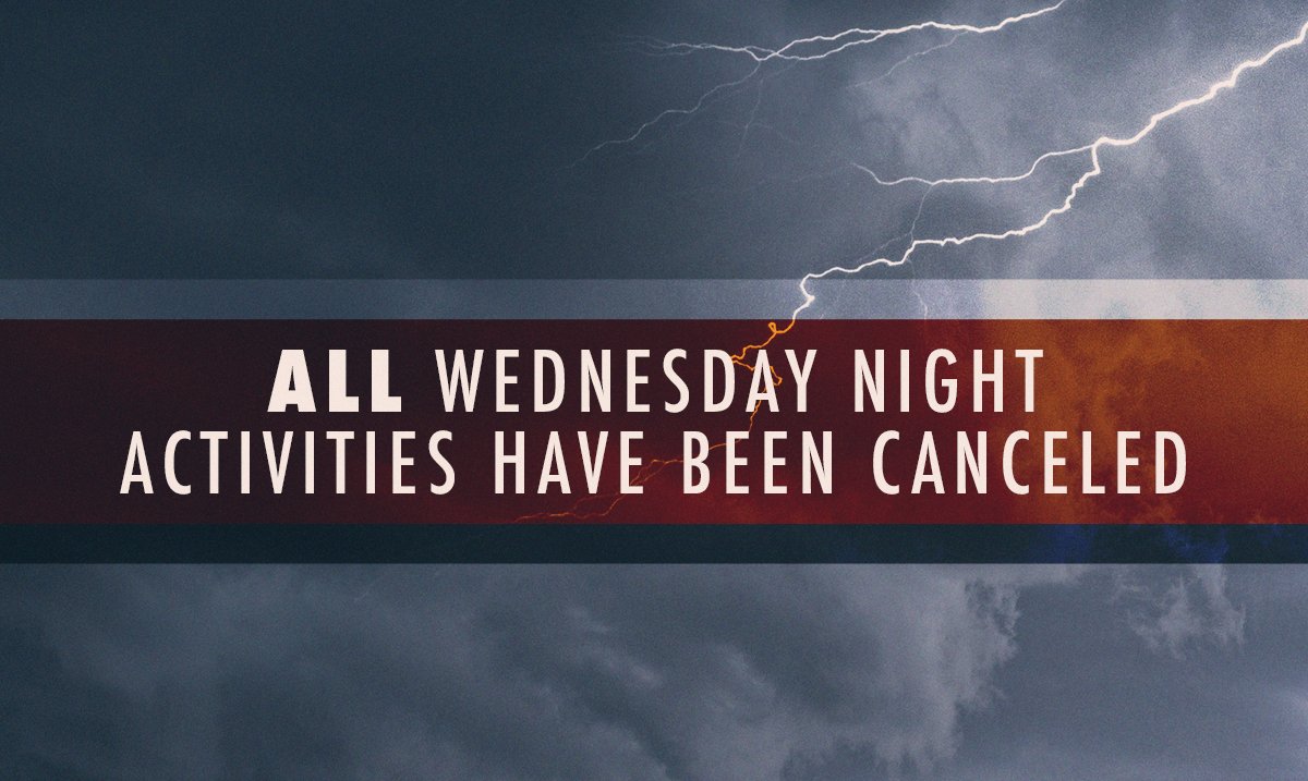 ValeStudents's tweet photo. Due to the forecast of severe weather tonight we are canceling ALL Wednesday night activities including the Family Meal. Please share this post to get the word out. Make sure you stay safe, and we'll see you on Sunday! #ValeStudents https://t.co/KKP7neAatU