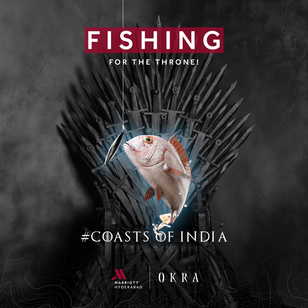 HydMarriott's tweet photo. An epic saga of the scrumptious food along the Indian coastline. #fishinforthethrone
Make your reservations to dine at #okrahyderabad at +91-9666412009

#foodfestival #dinnersonly #seafoodhaven #seafood #coastsofindia #coastalfood #gameofthrones #marriotthyderabad #marriotthotels https://t.co/aYthkSaEsg