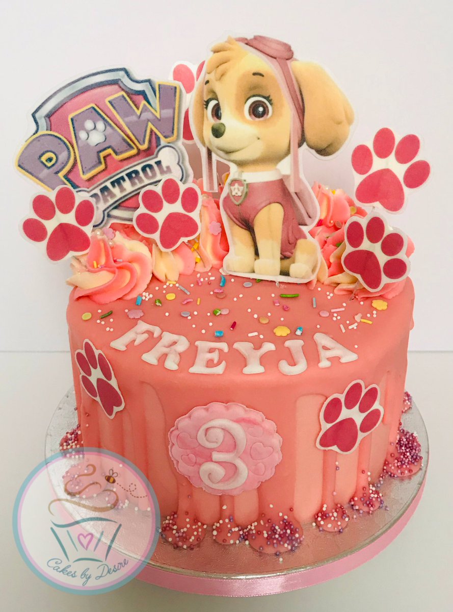 Kate Hunter on Twitter: "Paw Patrol cake delivered today - much pinkness with marbled pink and vanilla cake, and Italian meringue buttercream and pink chocolate ganache 💞🧁#pawpatrolcake #dripcake #bespokecakes #birthdaycake #