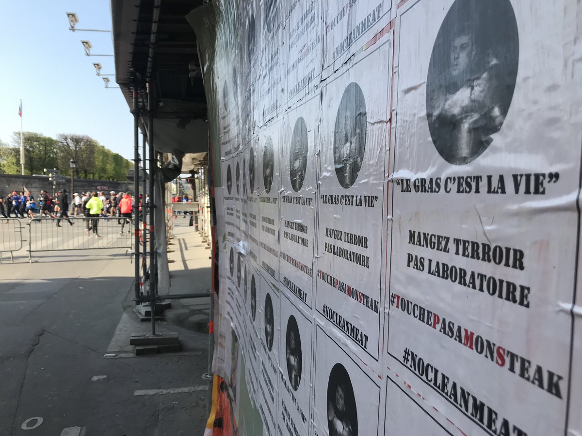 MarOdeuse's tweet photo. On trouve de tout à Paris, même des affiches qui protègent les steaks... #nocleanmeat @ThierryCoue @Gpetitguyot @EricBerton6 @CampusdeKerLann @afdi_reseau @Vandaele_sa @sebastien_abis @JDecerle @Min_Agriculture @JeunesAgri @ConfPaysanne @vraie_l @AntoineJeandey @WikiAgri https://t.co/aFQeEEUVkW