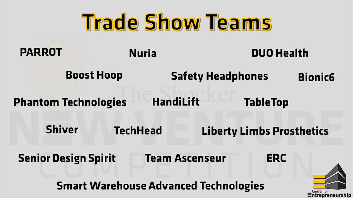 Congratulations to all of the teams who made it to the Trade Show round of the Shocker New Venture Competition! Be sure and join us on April 26th from 2-6 PM to show your support. #kseship <a href="/BartonSchoolWSU/">Barton School of Business</a> <a href="/WichitaState/">Wichita State</a>