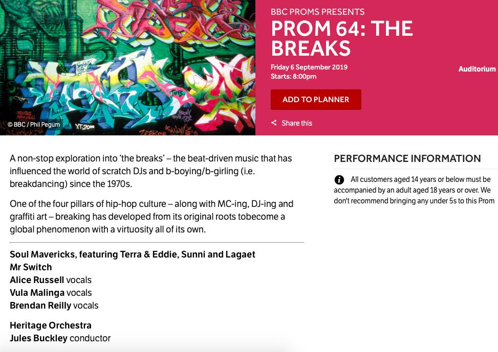 Beyond excited to announce I'm back at @bbcproms this year .. as part of 'The Breaks'! A Prom dedicated to b-boys, breaking & hip hop culture! Along w/ @julesbuckley @HeritageOrc @alicemcrussell @Soul_Mavericks .. This will be one for the history books!! royalalberthall.com/tickets/proms/…