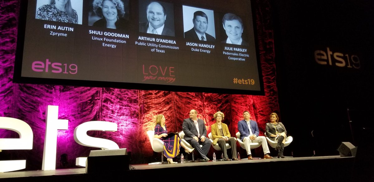 PUCTX's tweet image. Commissioner Arthur D'Andrea taking part in an #ETS19 panel on "Creating our Energy Future." #ServingTexas