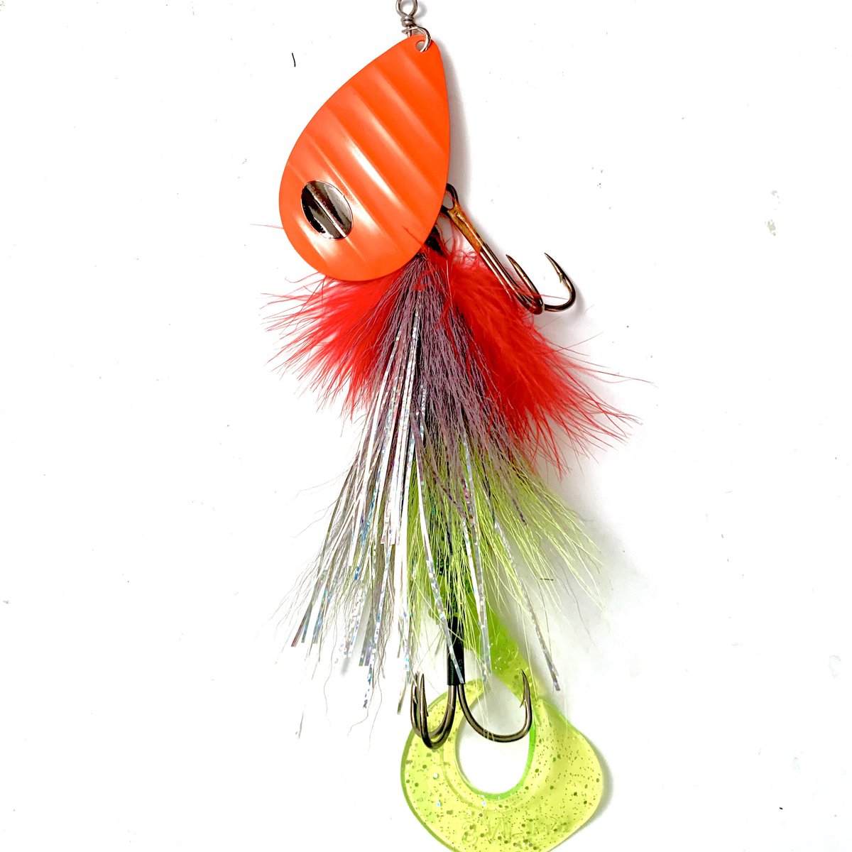 Customize your own at PikeDreamers.com! Grub tail, 12" long, 3oz, 6/0 treble hook and a 7/0 trailer hook, #10 Colorado ribbed blade(your color choice). PikeDreamers.com

#musky #muskyfishing #muskie #muskiefishing #muskienation #pike #pikefishing #northernpike
