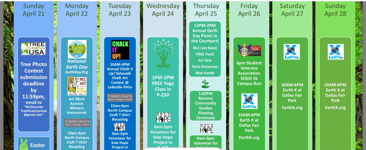 Have you registered for #SoGo5K2019 yet? Reg. here: foundation.dcccd.edu/sva-nlc 
Also, check out this list of other activities happening during #EarthWeek @northlakenow #EarthDay #Dtx #DCCCD #blazerProud #WednesdayMotivation #TreecampusUSA #EarthX #ChalkItUp2019 #dallas5K