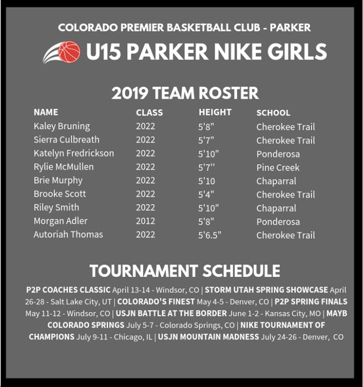 Parker Premier U15-17 Rosters and Schedules! Ready for a great season! #wearepremier2019