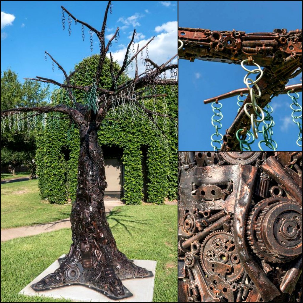 SugarLandParks's tweet photo. #DYK that April is also National Welding Month? Have you seen the tree sculpture in front of the Parks Maintenance building & Fire Station 4? The welded details are amazing! 🌳 #SpringintoArtsSL #SLparks #PublicArt #NationalWeldingMonth https://t.co/BbRRgZGHYt