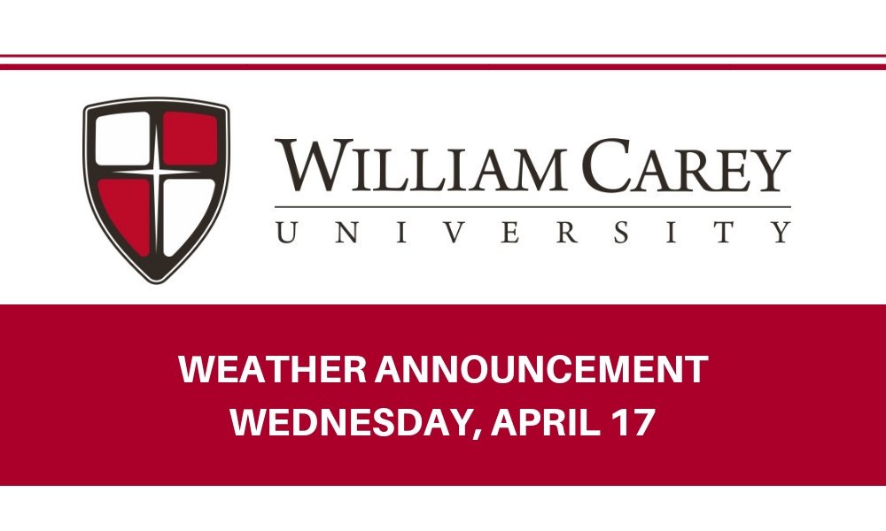 williamcareyu's tweet image. William Carey University officials are monitoring weather conditions carefully. A further announcement about campus operations will be issued tomorrow morning. Stay safe.