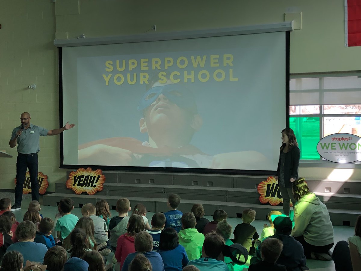 SPTtaber's tweet photo. Today @StaplesStores came to present the $20,000 grant to Ms. Caputo and SPT for the #superpoweryourschool contest! We are the first school in Southern Alberta to be awarded this grant!! #hs4 #sptaber https://t.co/pn3wXCkZyO
