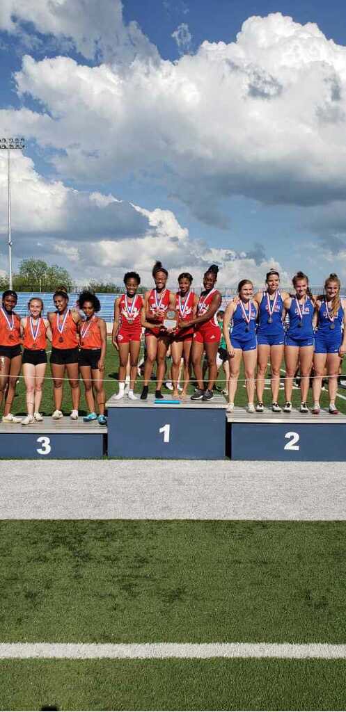 Girls 4x1 finishes 1st at the area meet with a time of 48.16