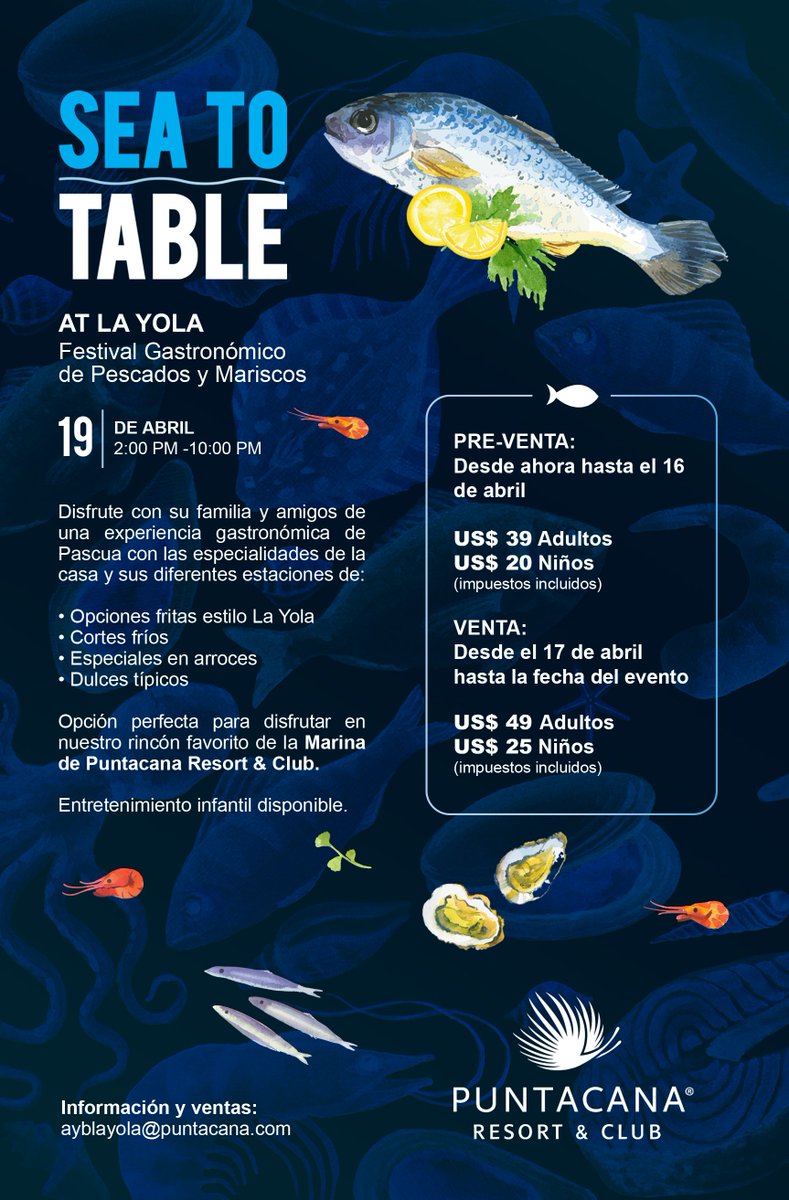 PUNTACANARESORT's tweet photo. Para aquellos que disfrutarán de la #SemanaSanta en la zona de #PuntaCana, este 19 de abril tendrán la oportunidad de probar la cocina local en nuestro "Festival de Pescados y Mariscos” a celebrarse en el restaurante La Yola de #PuntacanaResort. #seatotable #experiencedining https://t.co/t1p3Tw9Hi0