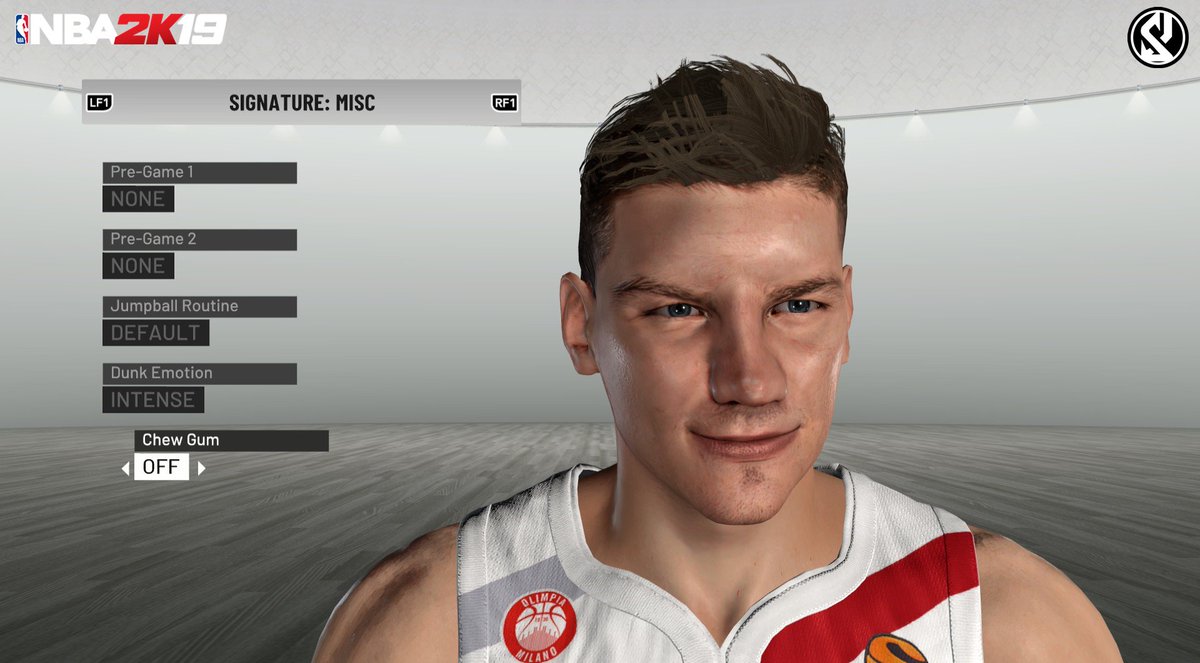 shuajota's tweet photo. I continue working on the faces area. Two new cyberfaces for Olimpia Milano, @GudaitisAG and @TheNatural_05 (with edited body and tattoos) in #NBAK19 @NBA2K 
I hope you like guys! @OlimpiaMI1936 #Milano #Euroleague Project Roster. 
#Shuajota https://t.co/9oyPNRXGV1