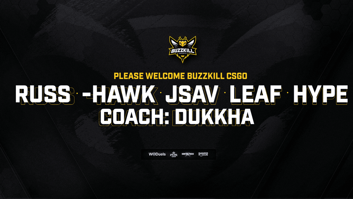 buzzkill's tweet photo. We are EXTREMELY proud to announce the brand new BuzzKill CS:GO roster!

- @Russ_CS
- @csgoHawk
- @JsavCS
- @csgoleaff
- @hypecsgoo
Coach: @Dukkhacs

The team will be representing us in the upcoming ESL UK Premiership &amp; ESEA Advanced season.

Welcome to #TheHIVE 🐝 https://t.co/VtXMAewSUU