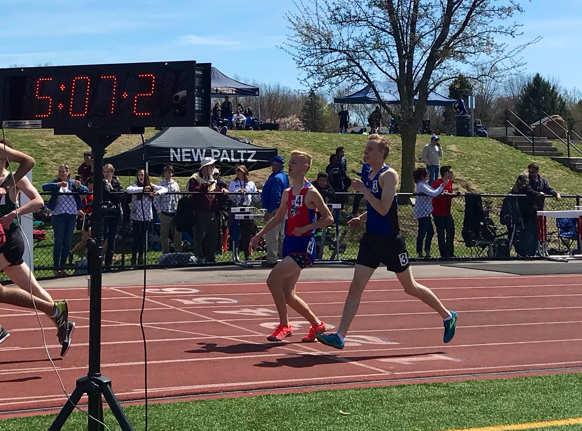 Goshen boys finish in 3rd (Perrillo), 4th (Paneto), &amp; 6th (Hannibal) in the 1600m, with Hannibal dropping a PR 4:41.16 (1 second from the Goshen frosh record held by Eric Furst)! Also with PR’s were FRESHMEN Andrew Rampulla (5:06.3) &amp; Jackson Diglio (5:07.3)! #GoshenPride