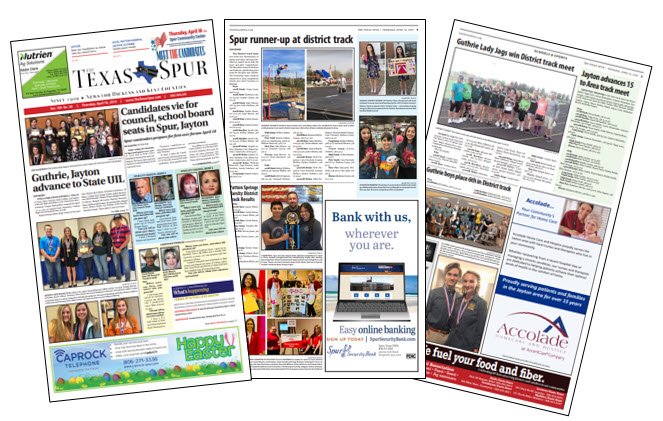 texas_spur's tweet photo. HOT OFF THE PRESSES! This week's edition of The Texas Spur which includes:
-MAY ELECTION PREVIEW: Interviews with all candidates in contested races in Spur and Jayton.
-UIL STATE ACADEMIC QUALIFIERS from Guthrie, Jayton
-District track outcomes
@Double_J_News #spurtx #jaytontx https://t.co/IYhkvrG8li