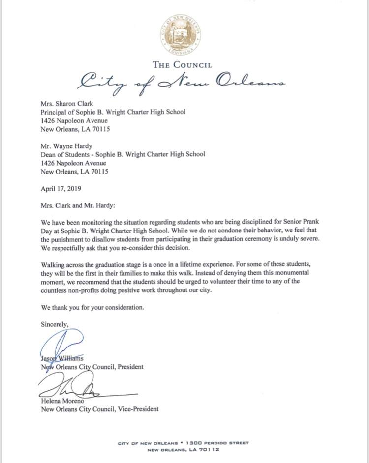 We are pleased to announce the support of City Council President <a href="/RunWithJason/">Jason Williams</a> and Vice President <a href="/HelenaMorenoLA/">Helena Moreno</a> in our community’s pursuit of justice for Sophie B. Wright students. #nolaed #laed #restorativejustice
