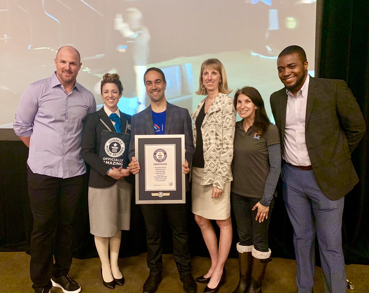 It’s official! <a href="/CapitalOne/">Capital One</a> has set the <a href="/GWR/">Guinness World Records</a> for the largest #AI programming lesson in history with 846 participants. Thank you <a href="/MLHacks/">Major League Hacking (MLH)</a> for partnering with us to inspire the future workforce of tomorrow with AI and <a href="/JasonWitten/">Jason Witten</a> for your surprise visit! #FutureEdgeDFW