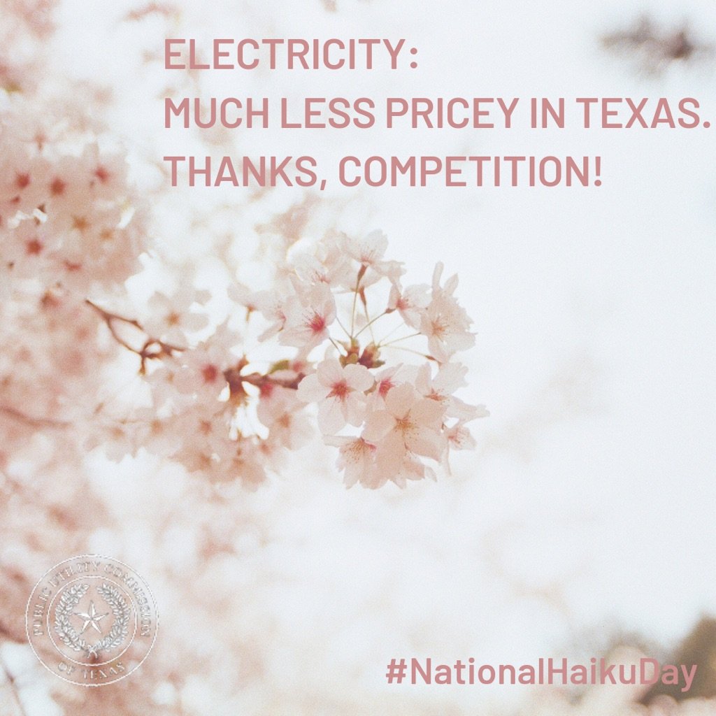 PUCTX's tweet image. Your PUC celebrates #NationalHaikuDay with our own take on this elegantform of poetry. #CompetitionWorks #ServingTexas