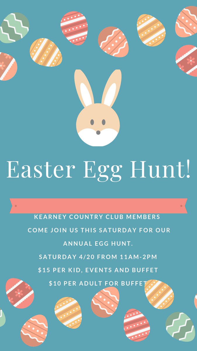 KearneyCC's tweet photo. KCC members, Please bring your kids and join us this Saturday for our annual Easter Egg Hunt
#Kearneycc #Easter #Egghung #CountryclubExperience https://t.co/uPNyI5Hz3I