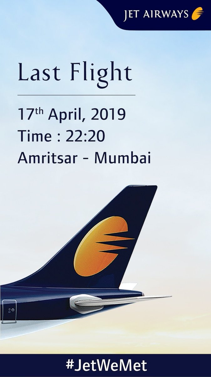 tushar6007's tweet photo. Sad day.. Jet Airways has been a case study for many other airlines.. Last Flight #JetWeMet #25YearsOfJoyOfFlying  #JetAirways #SaveJetAirways #PMOIndia https://t.co/fNXVu5BhIG