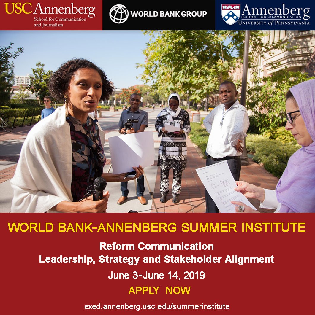 Learn how to create a #communication campaign that could change the world.  Apply for the World Bank-Annenberg Summer Institute <a href="/USC/">USC</a>.  Program runs June 3-14 in Los Angeles. #development #governance #reform <a href="/USCAnnenberg/">USC Annenberg</a> <a href="/PublicSphereWB/">Public Sphere</a>
