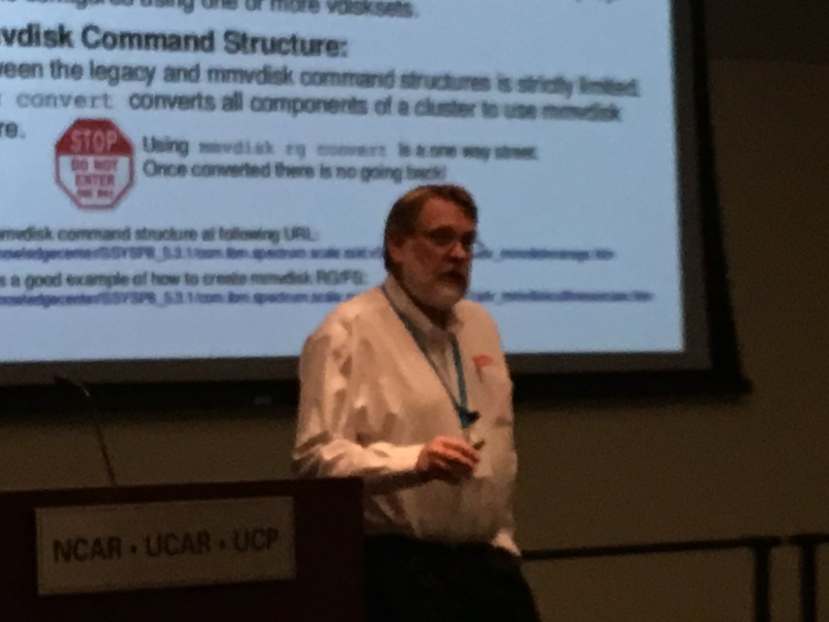 Next Sponsor Talk at our #IBM #SpectrumScale US User Group Meeting is by <a href="/Lenovodc/">Lenovo Data Center</a>. Their Ray Paden is sharing his experience with mmvdisk. #SSUG