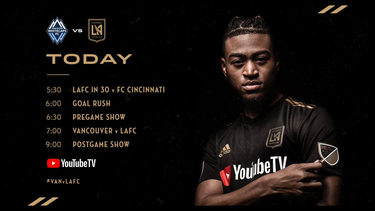 LAFC's tweet photo. Don’t miss a minute of our #VANvLAFC coverage on @YouTubeTV 

Tune in for a full slate of LAFC Matchday, beginning tonight at 5:30 PM

📺 https://t.co/B1ebbmwGgj https://t.co/RNAWTQD2gM