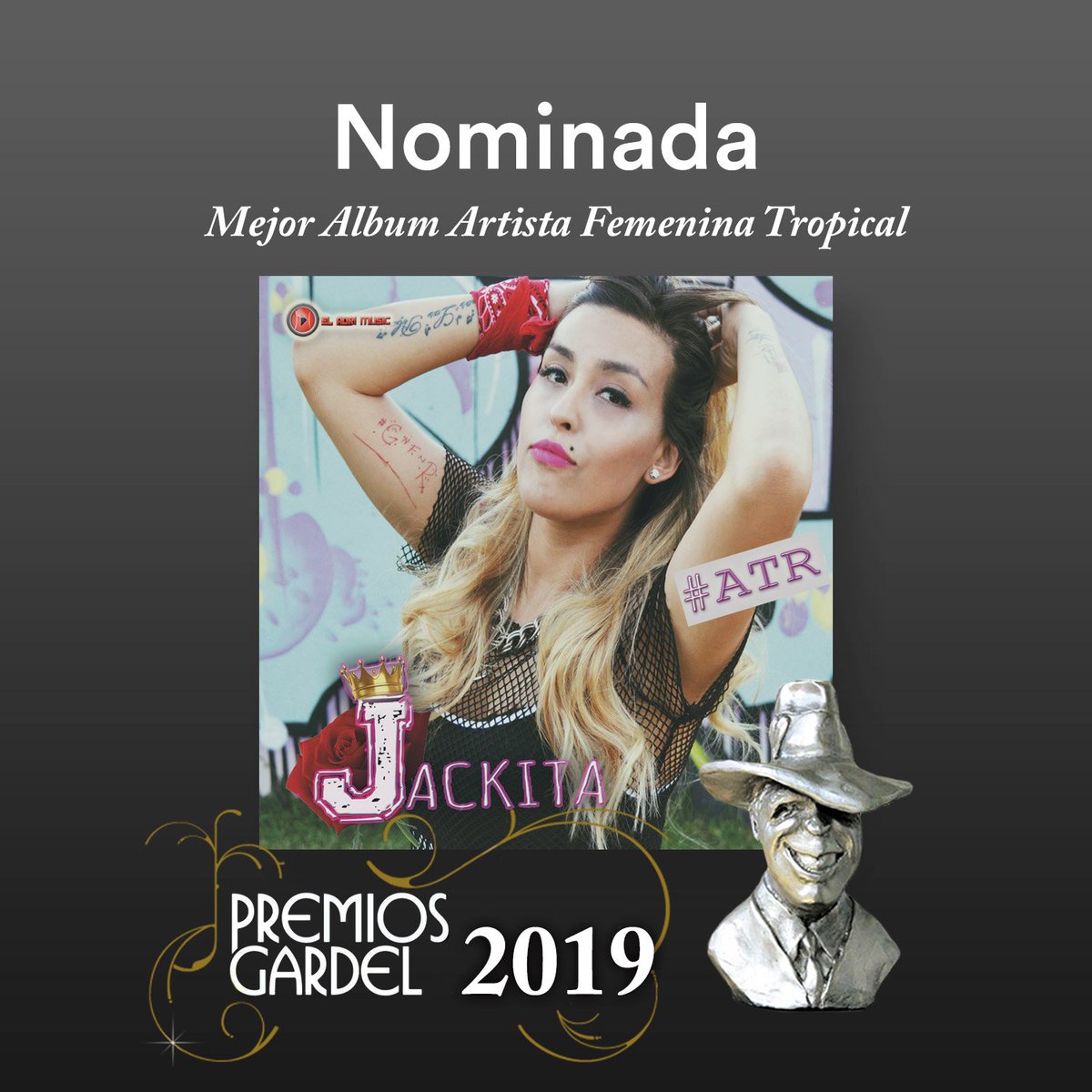 NotiCumbiaArg's tweet photo. La señorita @SOYJACKITA nominada a los premios Gardel 2019 con su disco "#ATR".

En la terna: "Mejor Álbum Artista Femenina Tropical". ¡Felicidades, Reina! 🙌 https://t.co/SzQi9xmlcK