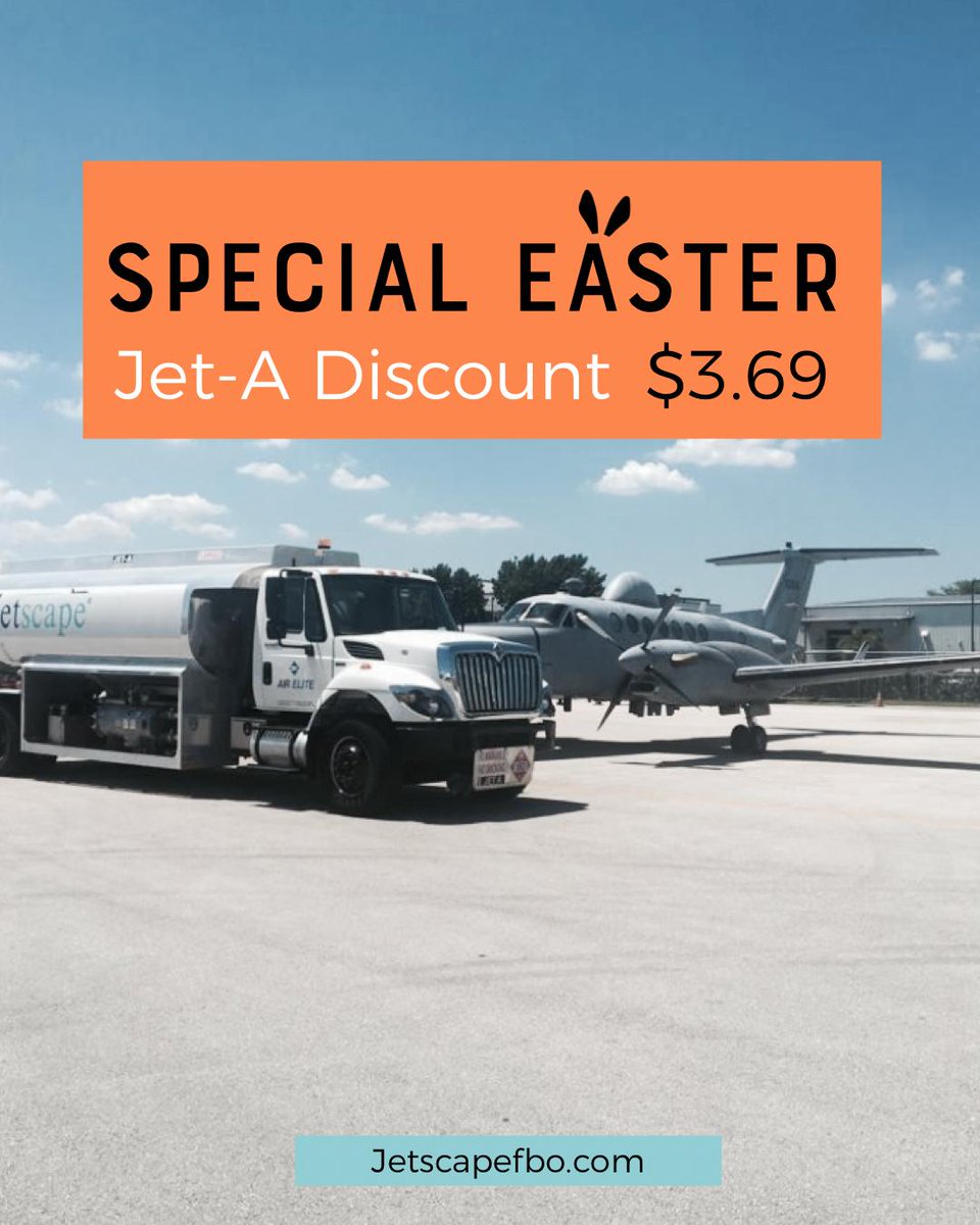 Easter Jet-A Special at Jetscape FBO at FLL!
Special valid through April 22nd, 2019
Excellence from Touchdown to Takeoff
#happyeaster #hangar #ramp #fuelatcustoms #teamjetscape #airelite #NBAA #aircraftbroker #privatejetcharter #part91 #part135 #bizav #flyprivate #luxurytravel
