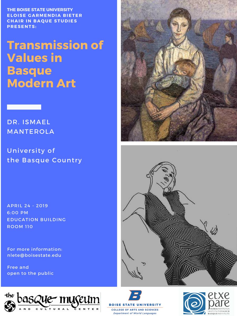 BSUWorldLang's tweet photo. Be sure to check out this great talk presented by Dr. Ismael Manterola, from the University of the Basque Country! The free event will take place on April 24, at 6:00pm in the Education Building, Room 110! #BoiseState #BasqueStudies #Basque https://t.co/R9rgY0mZmQ