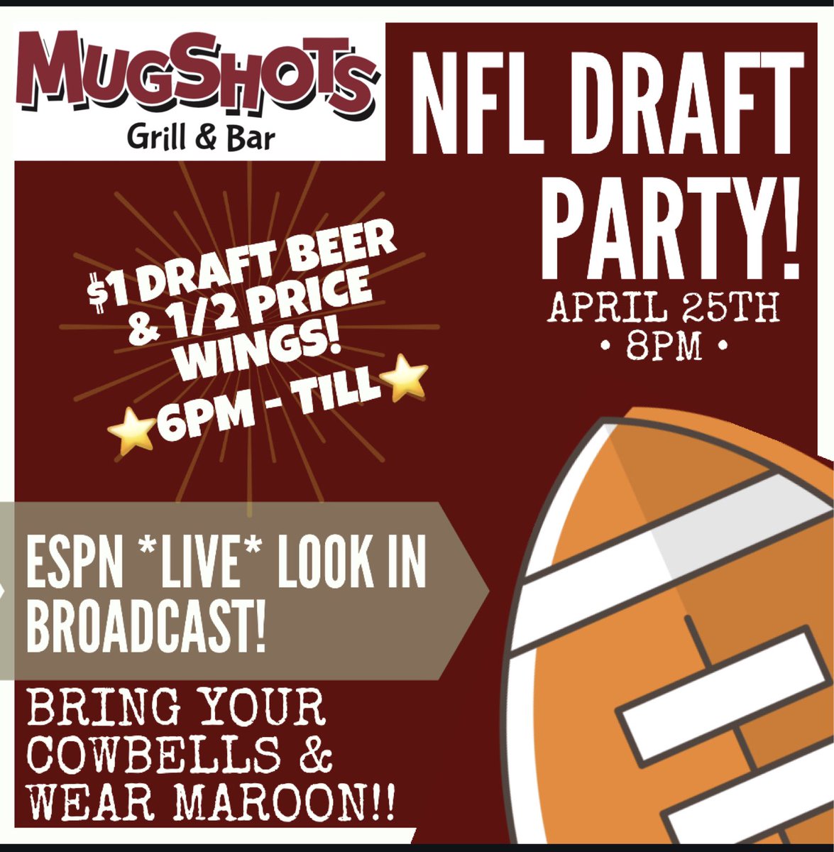 MugshotsStark's tweet photo. #savethedate #nfldraft #espn #seeyouatmugs https://t.co/uy51Nq8GPr